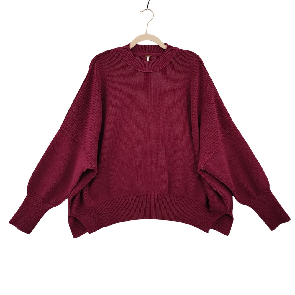 Free People Women Boho Minimalist Chunky Knit Easy Street Tunic Sweater S Maroon